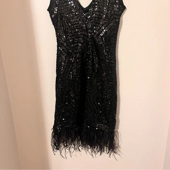 Sequin Feather Hem Dress - Picture 5 of 10